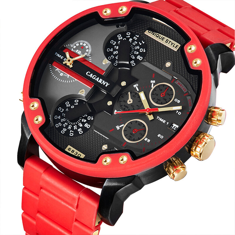 Cagarny Gold Uhr Männer Luxus Marke Berühmte Dual Time Military Relogio Masculino 57mm Große Fall Quarz Herren Uhren Männlich uhr