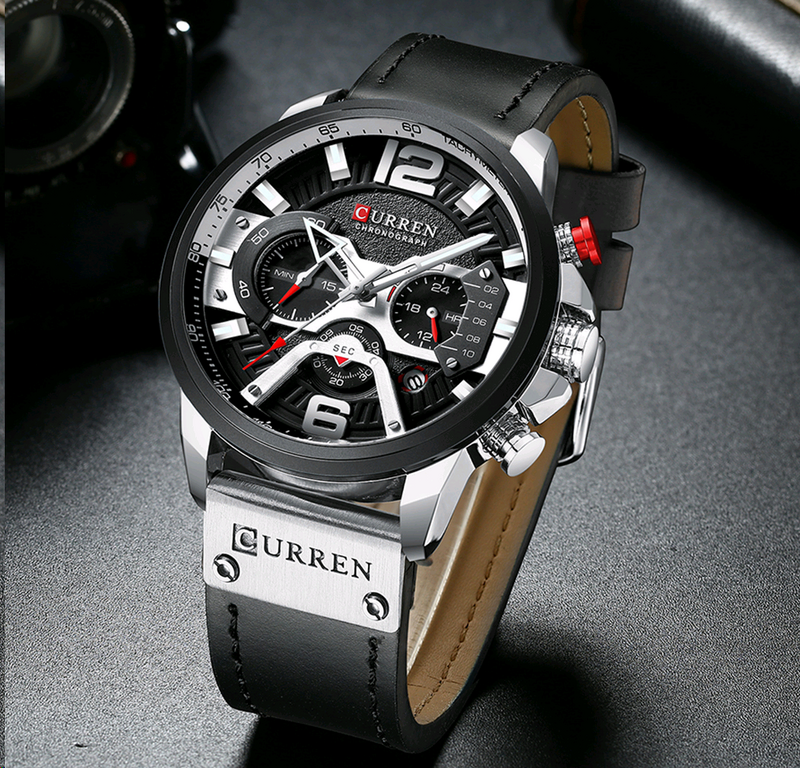 CURREN-Reloj de pulsera de cuarzo para hombre, cronógrafo deportivo de lujo, resistente al agua, de negocios, de cuero, 8329