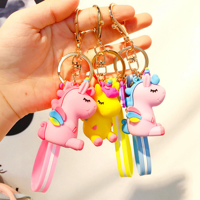 Cute Unicorn 3D Keychain Female Car Key Pendant Bag Backpack Ornaments Girl Child Lovers Gift Toy Kawaii Cartoon Phone Lanyard
