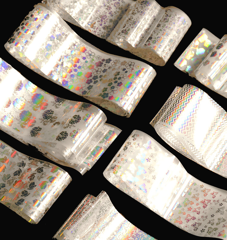 8 sztuk holograficzne naklejki foliowe na paznokcie kolorowe naklejki Transfer gwiaździste naklejki suwaki do dekoracji tipsy narzędzia do Manicure