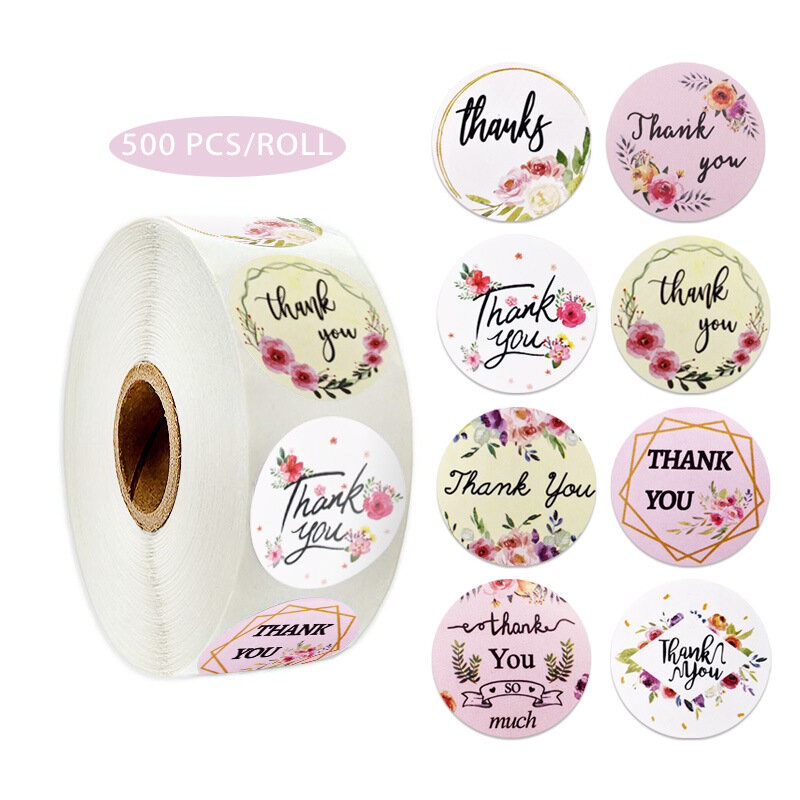 50-500 Pieces Bouquet Thank You Stickers Floral Decorative Artwork Stickers 1" Wedding Stickers
