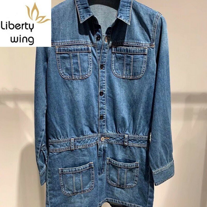 Women Casual Long Sleeve Denim Playsuit One Piece Single Breasted Pockets Cargo Jeans Jumpsuit Spring New Ladies Shorts Bodysuit