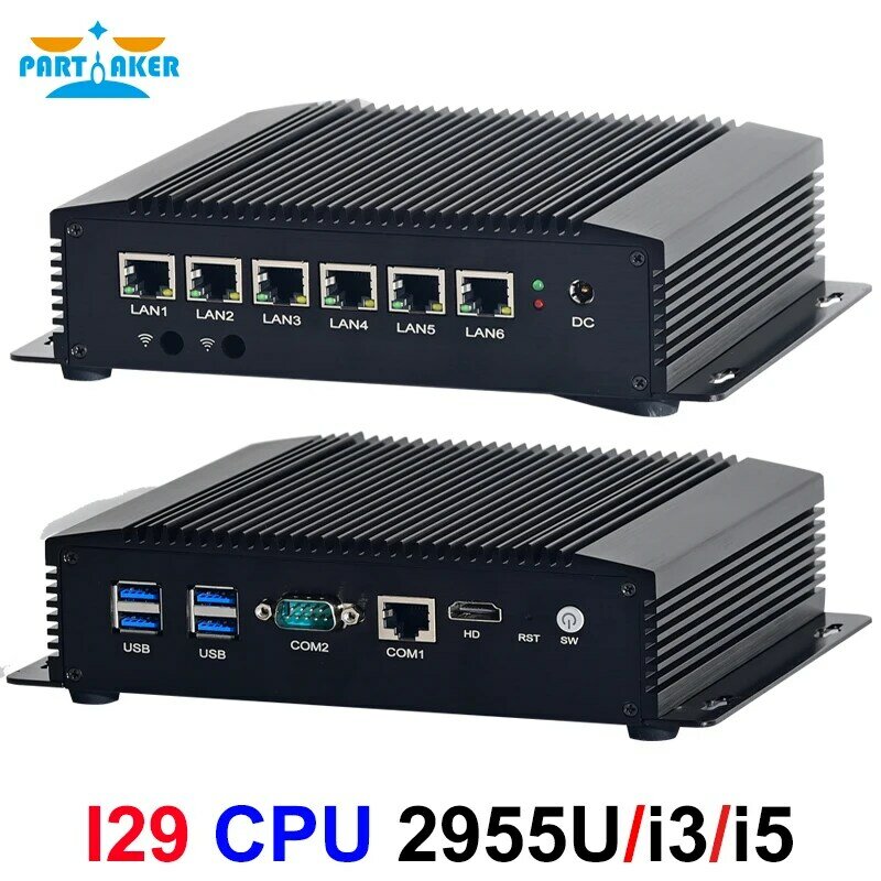 Firewall PC Mini Intel Core i5 8265U i3 8140U Celeron 5205U HD AES-IN 6 x LAN Router lembut tanpa kipas OPNsense pfSense