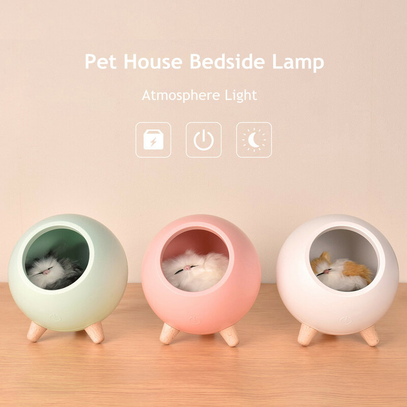 Настольная лампа в виде кошки, светильник для стола с сенсорным датчиком и регулируемой яркостью, с USB-зарядкой, декоративный светодиодный ночник для спальни, детский подарок