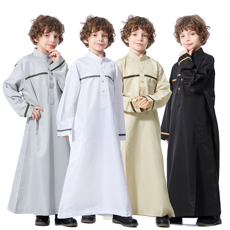 Muslim Arab Jubba Boys Robe Kids Abayas Kaftan Islamic Clothing Long Sleeve Thobe Middle East Teenage Clothing Ramadan Dress Eid