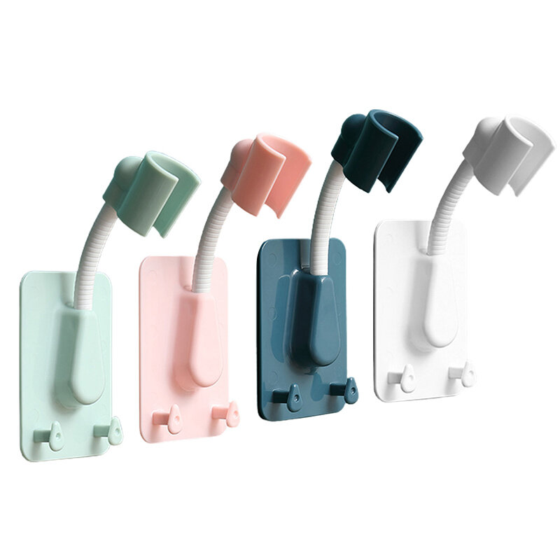 Shower Head Holder Adjustable Self-Adhesive Showerhead Bracket Wall Mount Base Stand With 2 Hooks Bathroom Accessories