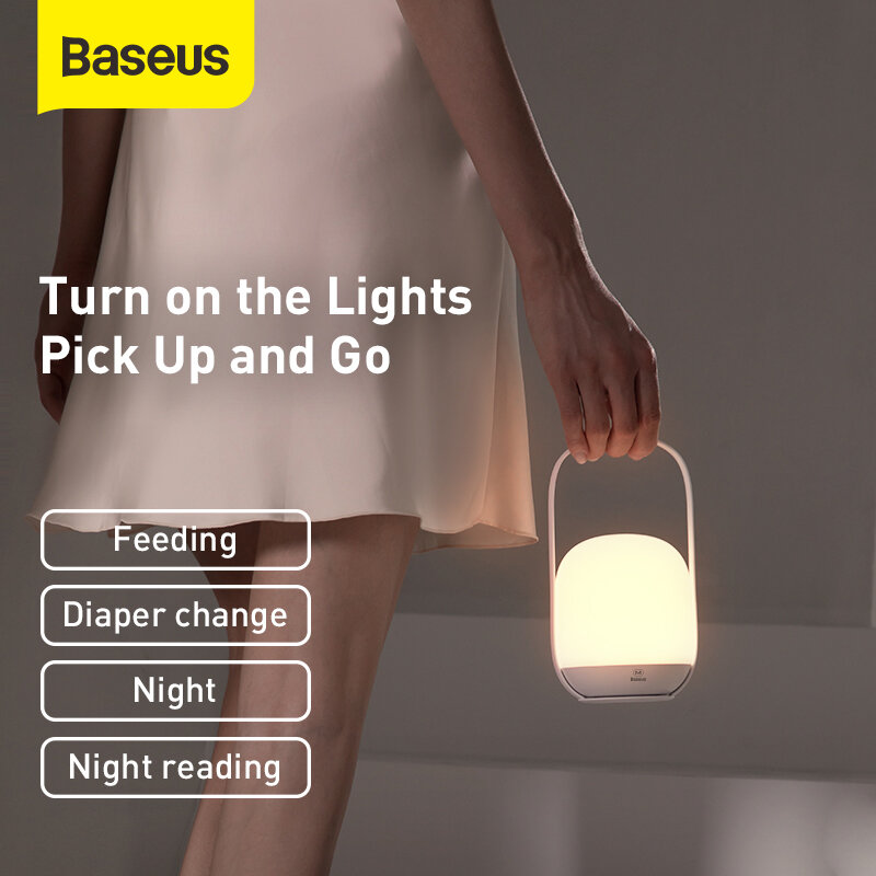 Baseus夜の光スイベルダウンタッチナイトランプライトのベビーキッズ子供のためのベッドルーム、屋外テーブルランプポータブルワイヤレスバッテリーledライト