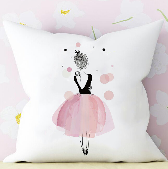 الأميرة راقصة الباليه الحضانة غطاء الوسادة الوردي طفلة غرفة ديكور الحضانة وسادة الزخرفية المخدة 45x45cm