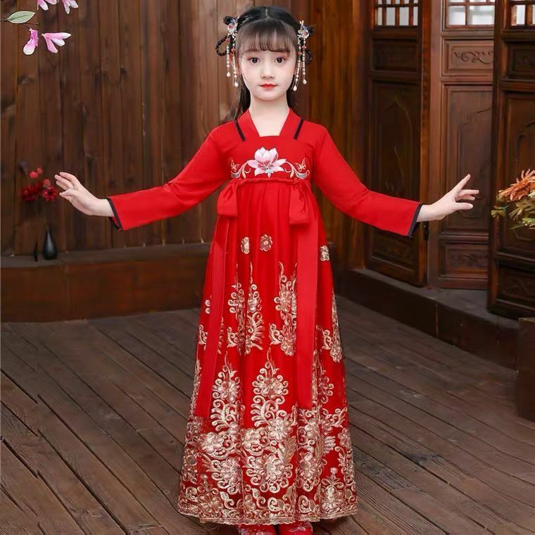 الأطفال Hanfu ملابس فتاة السنة الصينية الجديدة الزي Hanfu تأثيري التطريز تانغ دعوى الأميرة الشعبية ملابس رقص تانغ دعوى