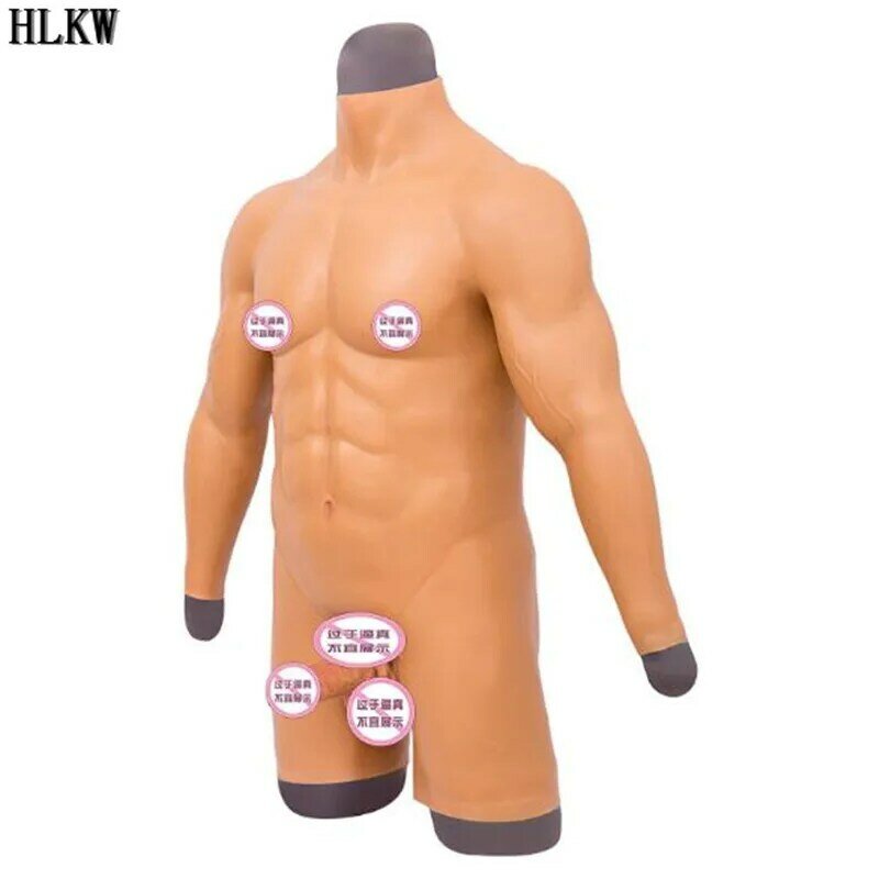 Venda quente grau superior silicone falso peitoral músculo homem falso peito músculo barriga macho homem simulação artificial cosplay bodysuit