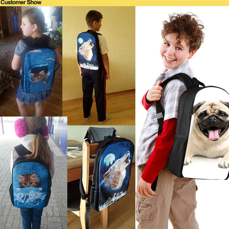 Sac de livre imprimé chien mignon 3D, sac à dos d'école pour enfants, pour garçons et filles