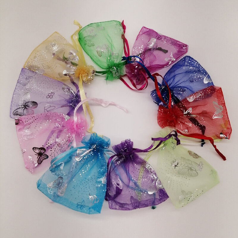 Bolsas de Organza con forma de mariposa, bolsitas de regalo de 7x9, 9x12, 11x16, 13x18, con cordón para exhibición de embalaje de joyería, 50 Uds.