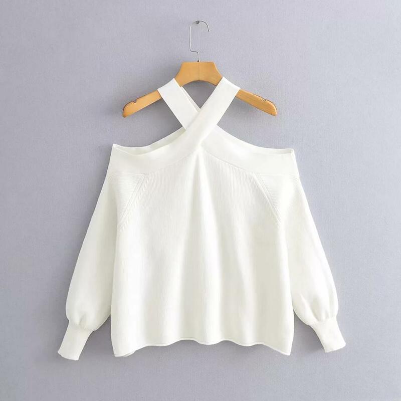 Oversize women cross halter sweaters 2021 spring fashion ladies elegant knitted pullovers female knitwear soft girls chic tops