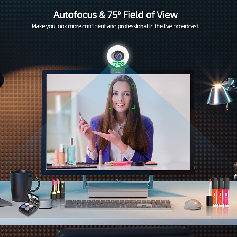 Nuova Webcam AF660 FHD 1080P 60FPS Autofocus camma Stream da 75 gradi con treppiede gratuito a luce destra regolabile per lo Streaming Live