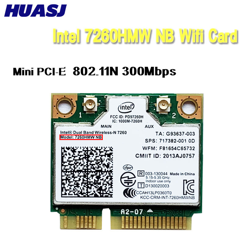 Huasj kartu Wifi nirkabel, untuk Laptop 7260HMW 7260 NB Mini PCI-E 300Mbps 802.11N 2.4G / 5Ghz Untuk Laptop 7260NB