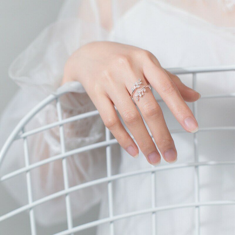 925 srebro koreańska cyrkonia kształt liścia pierścień kobieta palec wskazujący moda Retro ręcznie robiona biżuteria prezent dla par