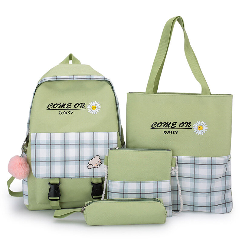 Weysfor-mochila de lona para mujer, bolso de hombro con estampado, mochila escolar para niña y estudiante, 4 Uds./Set