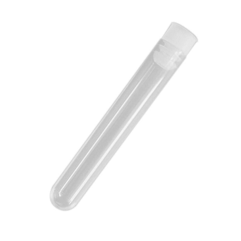 100 개 투명 플라스틱 테스트 튜브 흰색 나사 캡 샘플 용기 병 푸시 캡 12x75mm