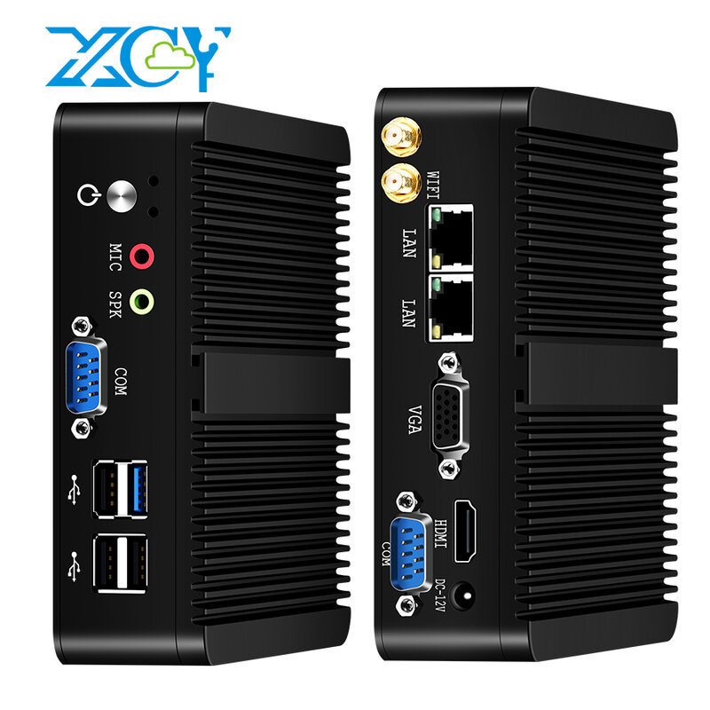 XCY 인텔 셀러론 J1900 팬리스 미니 PC, 쿼드 코어 2.0GHz 2x RS232, 2x LAN, 윈도우 10, 리눅스 내장 IoT 산업용 컴퓨터