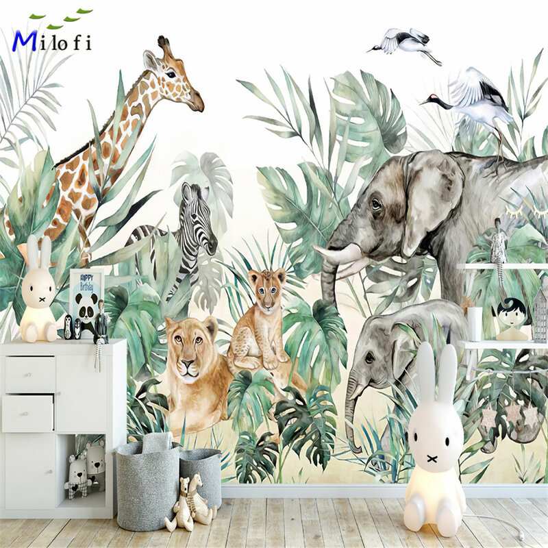 Milofi профессиональные 3D большие обои роспись Ручная роспись скандинавский лес маленькое животное иллюстрация дети фоновая стена