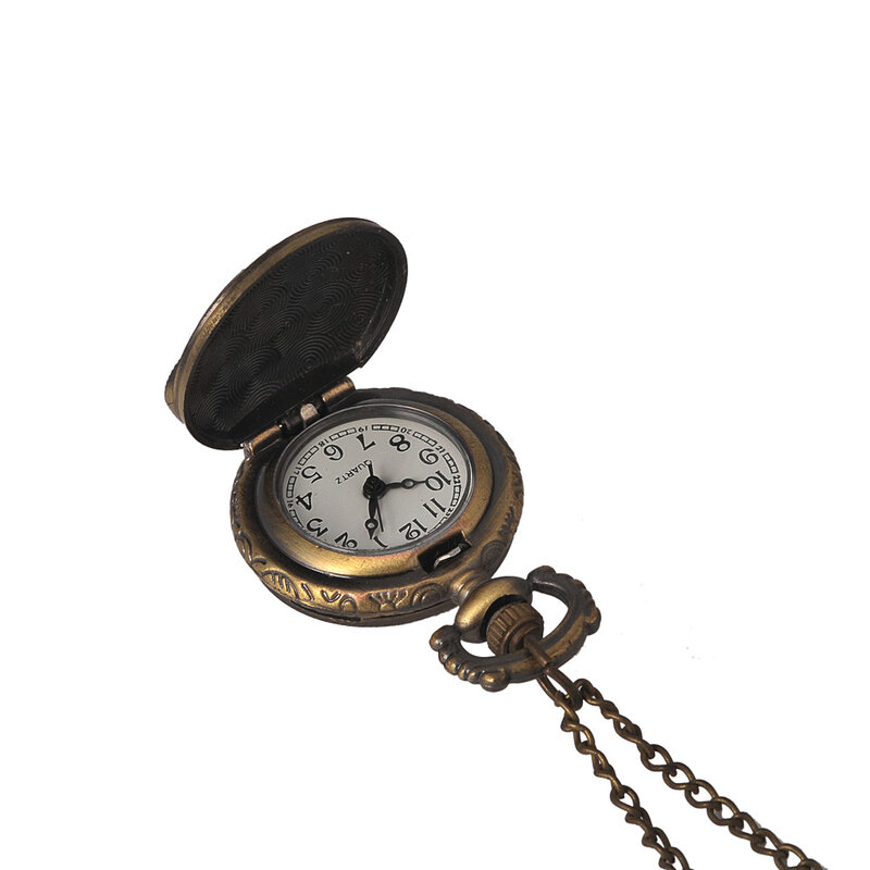 Reloj de bolsillo clásico con diseño en relieve de bronce para motocicleta, de cuarzo, retro, con Collar, 8917