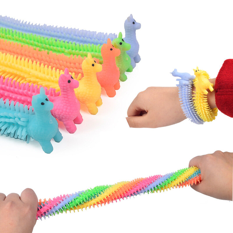 6Pcs Cartoon Animal Alpaca Decompression Toys Stretchy Tension Rope Plastic Toy for Children Men Women Hand Fidget Relieve TPR