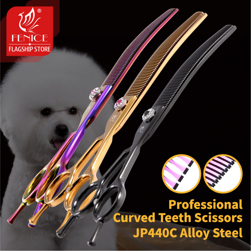 Fenice 7.25 cal profesjonalne nożyczki do pielęgnacji psów zakrzywione chunkers nożyczki nożyce do cieniowania dla sierść zwierząt tijeras tesoura