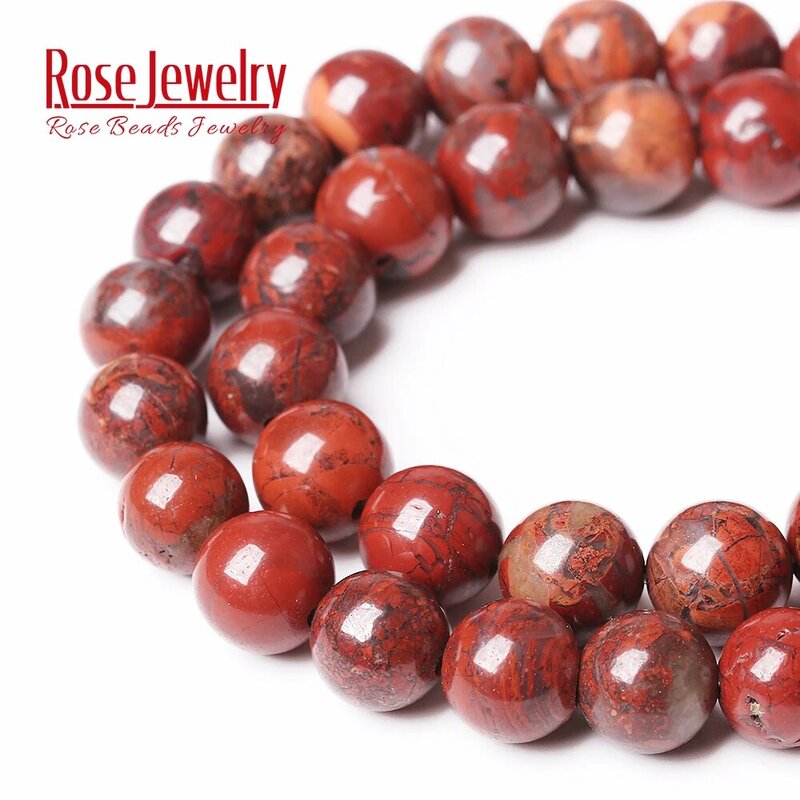 Perline di Jaspers Brecciated rosse cinesi naturali perline distanziate allentate rotonde per gioielli che fanno braccialetti fai da te 15 "Strand 4 6 8 10 12mm
