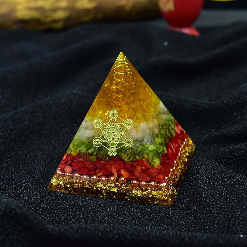 Pirâmide de energia orgonita decoração, acumulador de pedra que muda o campo magnético da vida, joia de resina de cura reiki