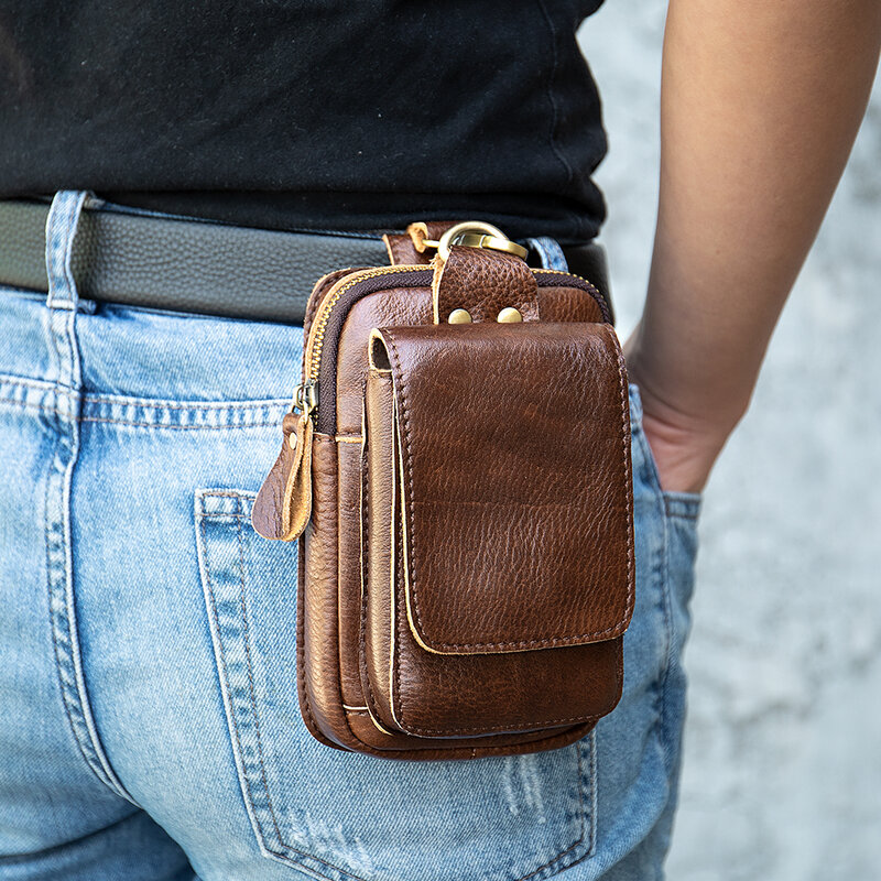 Męska torba na telefon komórkowy z prawdziwej skóry portfel męski etui na telefon komórkowy paczka torebka na pasku Loop futerał na kaburę New Arrival