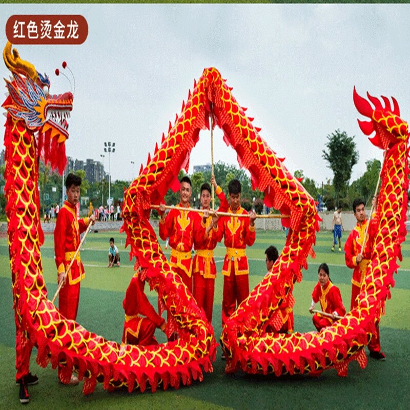 13m rosso dorato taglia 5 Costume da ballo del drago 10 giocatori bambini studente scuola arte Halloween Party Performance Parade Folk Stage