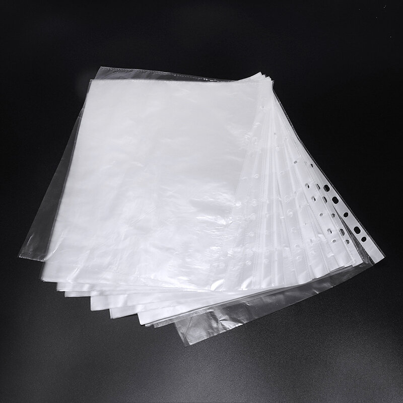 100 pçs a4 limpar arquivo foler plástico perfurado bolsos pastas arquivamento fino 11 furos folha solta documentos do escritório protetores de folha