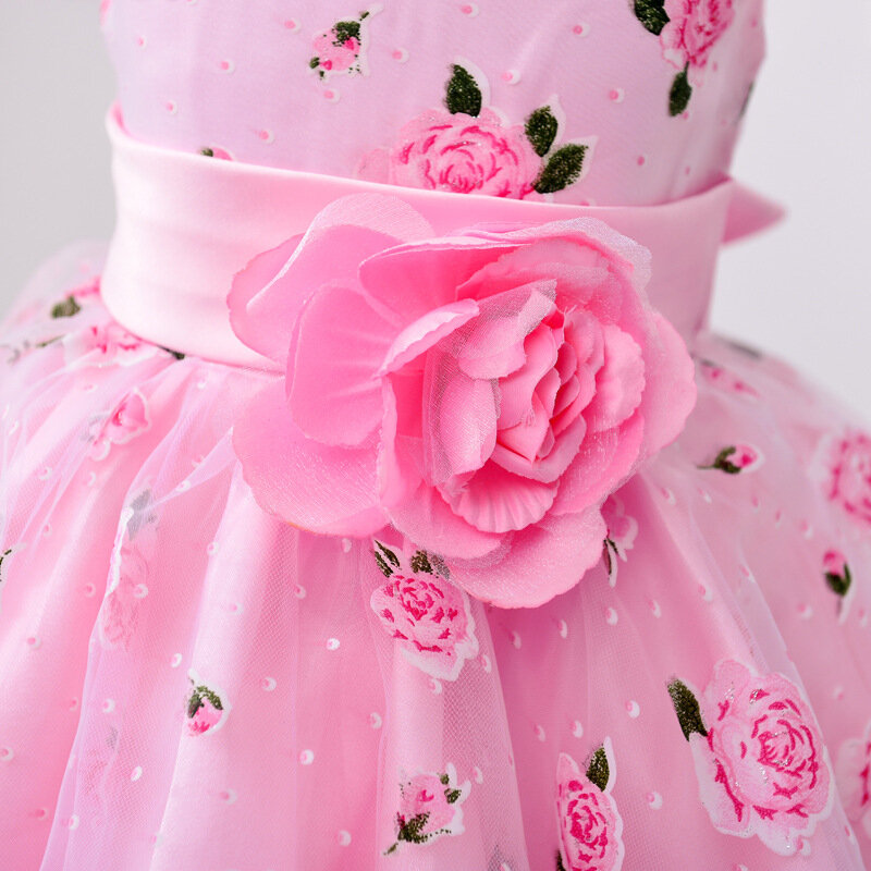 Vestido de boda con estampado de flores para niños, ropa con falda de Poncho de princesa, para niñas