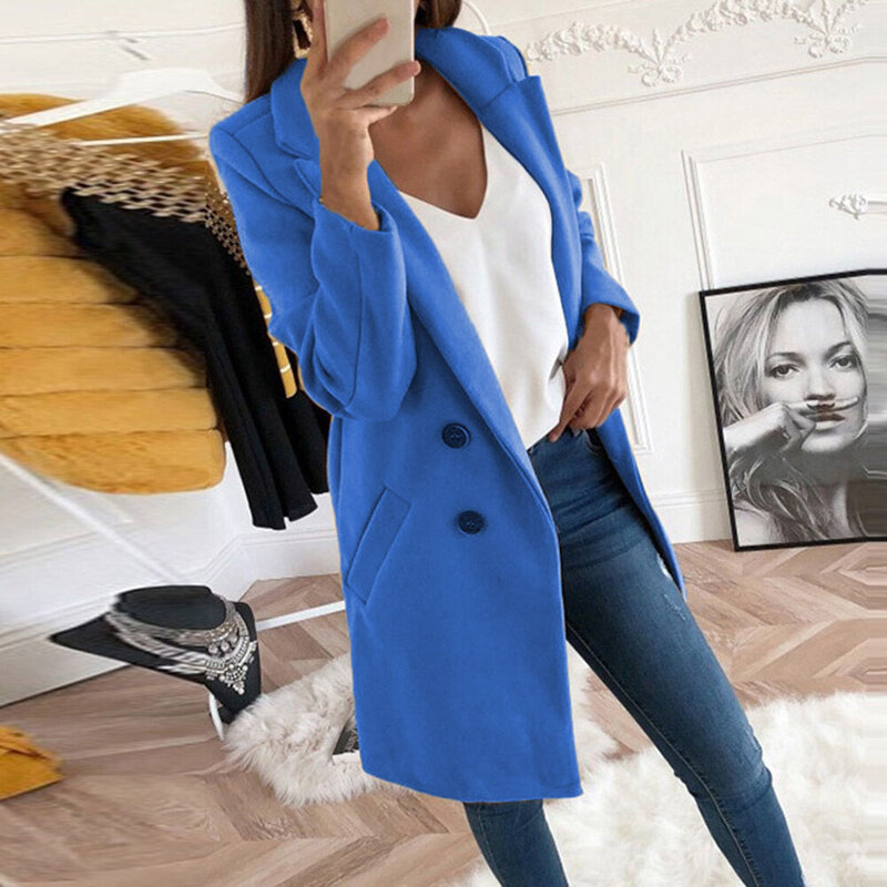 Vrouwen Nieuwe Fashon Revers Pure Kleur Blend Jassen/Jas Dames Plus Size S-5XL Slim Fit Jacket Turn-Down kraag Effen Casaco