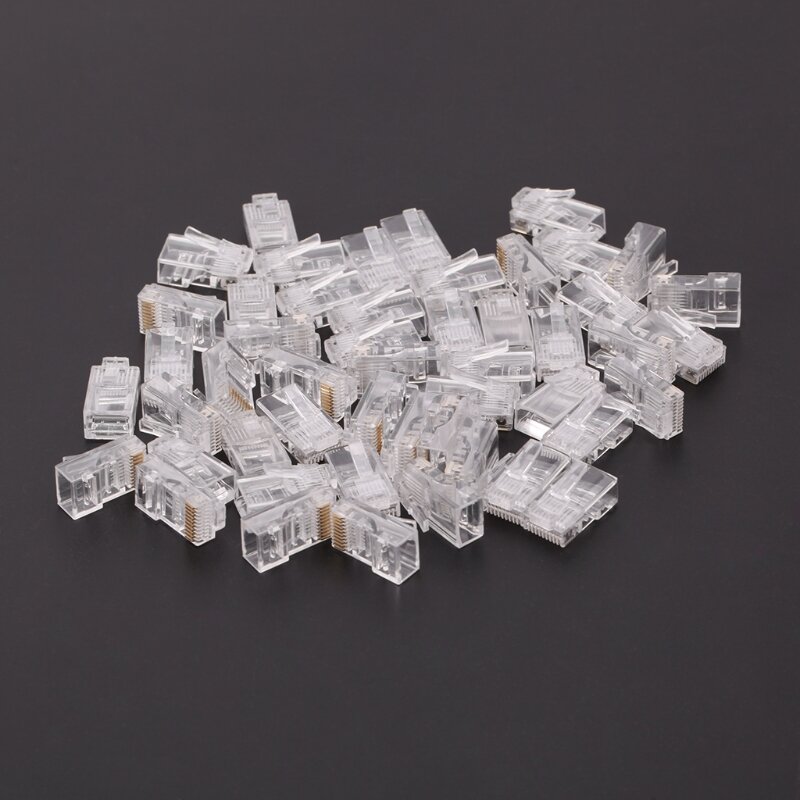 50 Pcs/Pack Stranded 10P10C Network Cable Connector RJ48 Crystal Plug Modular