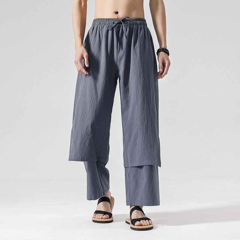 Cottom Linen Solid Men Pants Spring Summer Loose Trousers Elastic Waist Outerwear Male Wide Leg Pants Plus Size 3XL 4XL 5XL