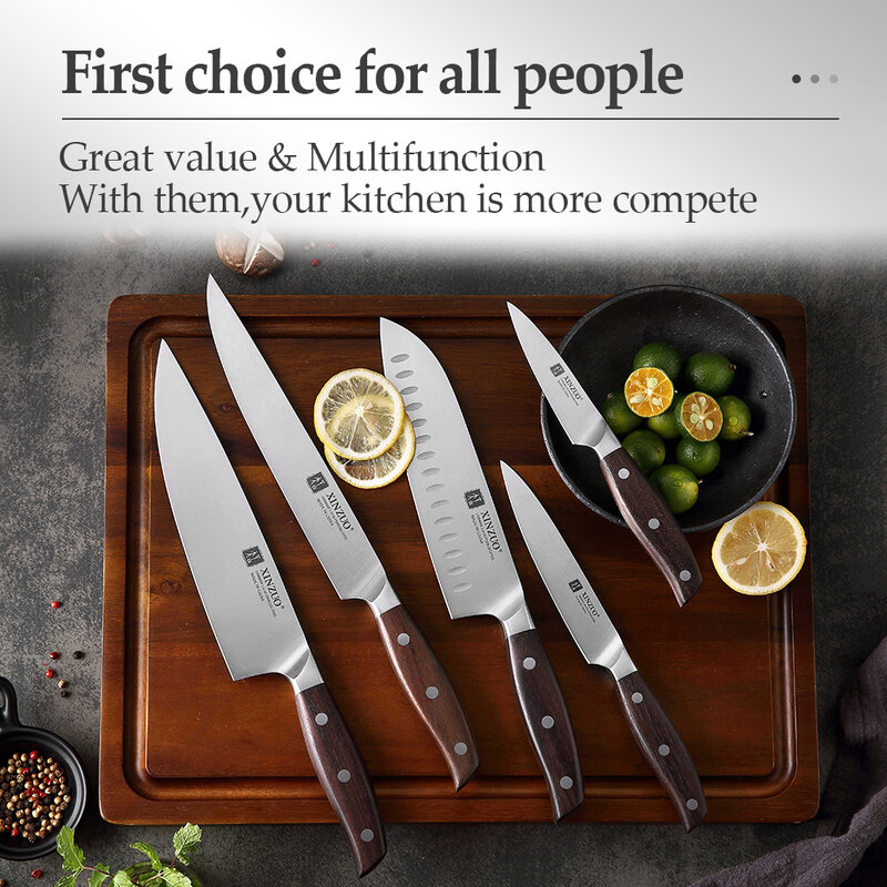 XINZUO Высококачественный 1-5 шт. дюймовый универсальный нож для чистки овощей шеф-повара нож для хлеба набор кухонных ножей из нержавеющей стали Острый бритвенный станок