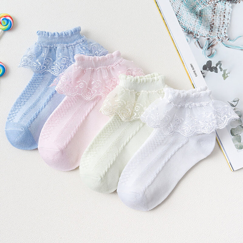 USHINE-Calcetines con volantes para niñas pequeñas, medias de encaje blanco con volantes, ojales de princesa, tobilleras de algodón, vestido de Ballet
