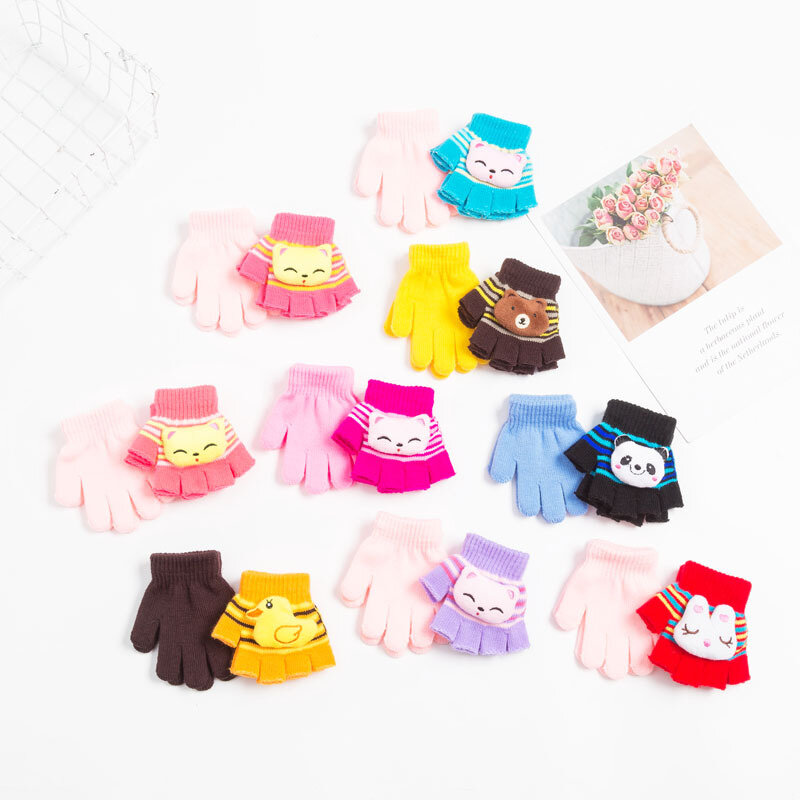 I guanti spessi caldi invernali per bambini di 1-5 anni sono guanti mezze dita per guanti da cartone animato per ragazze e ragazzi multiuso