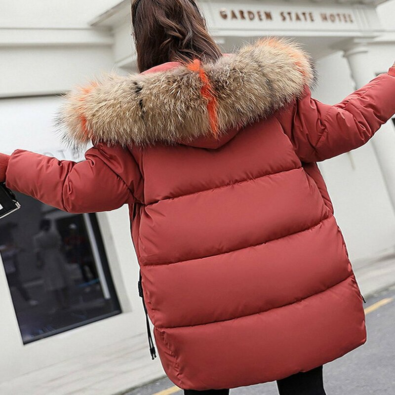 Casacos de algodão longo parkas fino com capuz casacos de inverno quente feminino plus size preto
