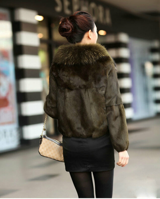 Manteau d'hiver en fourrure de lapin véritable avec col en fourrure de raton laveur, veste à manches longues, vêtements d'extérieur chauds, mode 2023