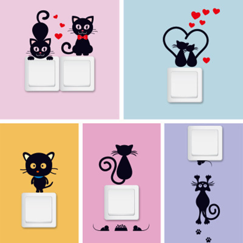Pegatina de pared de gato negro de PVC, pegatinas de decoración de interruptor de luz creativo de moda, 1 unidad