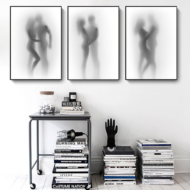 Модная проекционная художественная фигурка, Картина на холсте для пар, размытый абстрактный зеркальный постер, спальня, коридор, домашнее у...