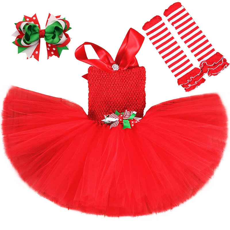 Conjunto de vestido de tutú de Navidad para niñas, traje rojo de elfo de Navidad, vestidos de fiesta de año nuevo