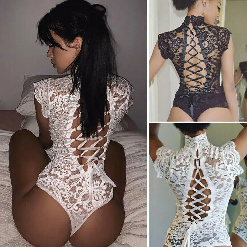UK Women's Sexy Sissy Lace Lingerie Nightwear G-String Underwear Erotic Jumpsuit