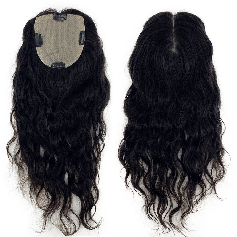 Clip-in Top Base Topper de seda para mulheres, cabelo ondulado europeu, cabelo humano virgem, pedaço de cabelo longo para cabelos ralos, 22 ", 15x15 cm