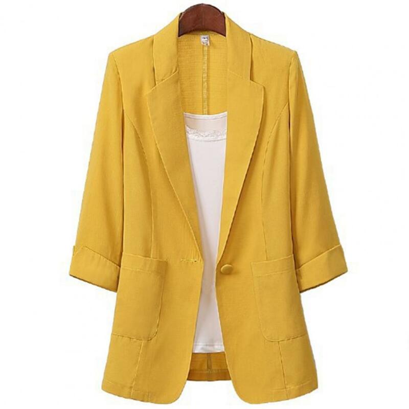 Senhora do escritório coreano blazer cor sólida solto primavera outono manga comprida lapela bolsos feminino ternos casaco blazer
