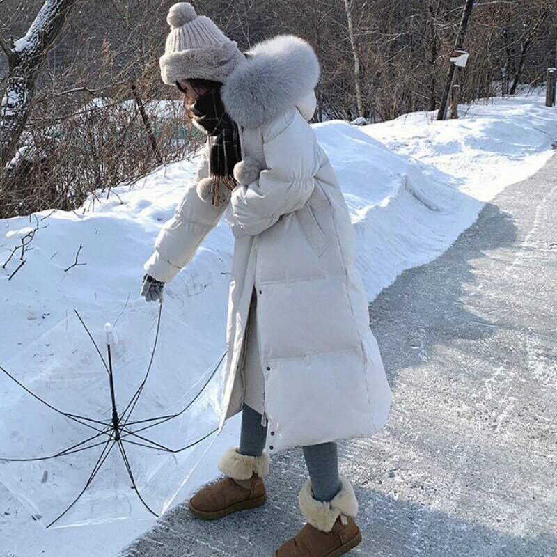 Jaket Bebek Putih Musim Dingin Wanita Jaket Parka Hangat Saku Ritsleting Tebal Jaket Wanita Baru Berkerudung Jaket Musim Dingin