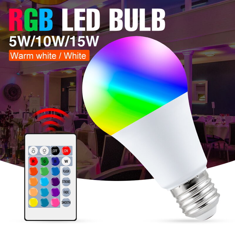 240V RGB LED Bulb Lampada E27 Warna-warni Lampu RGBW Bombilla LED Dekorasi Lampu RGBWW 5W 10W 15W IR Remote Kontrol Peredupan Lampu 110V