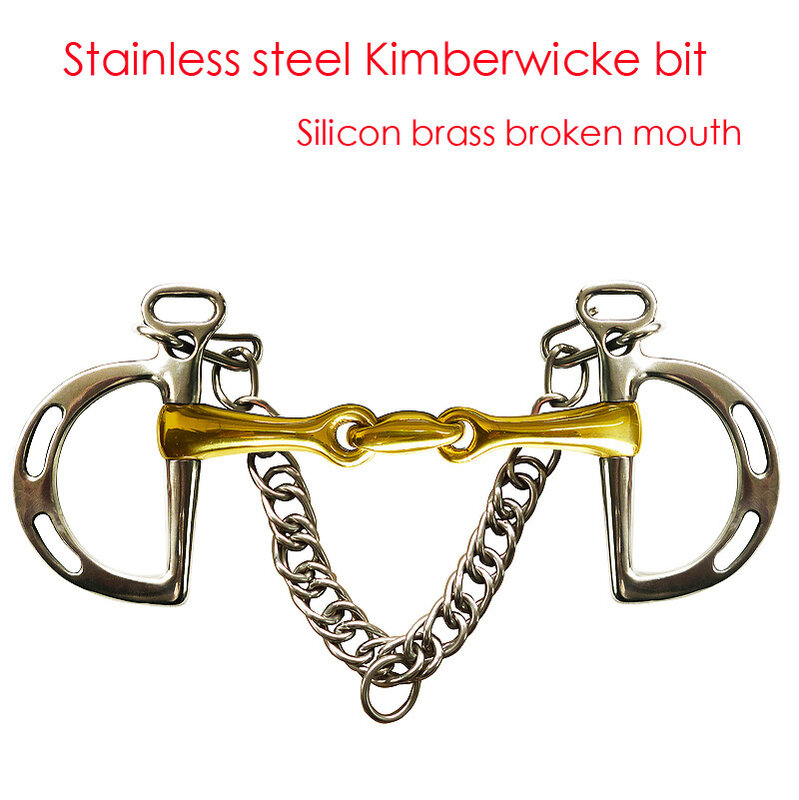 Mors kimberwick en laiton et silicone, bouche cassée avec lien elliptique, mors en acier inoxydable avec anneau cheval, mors de reniflard